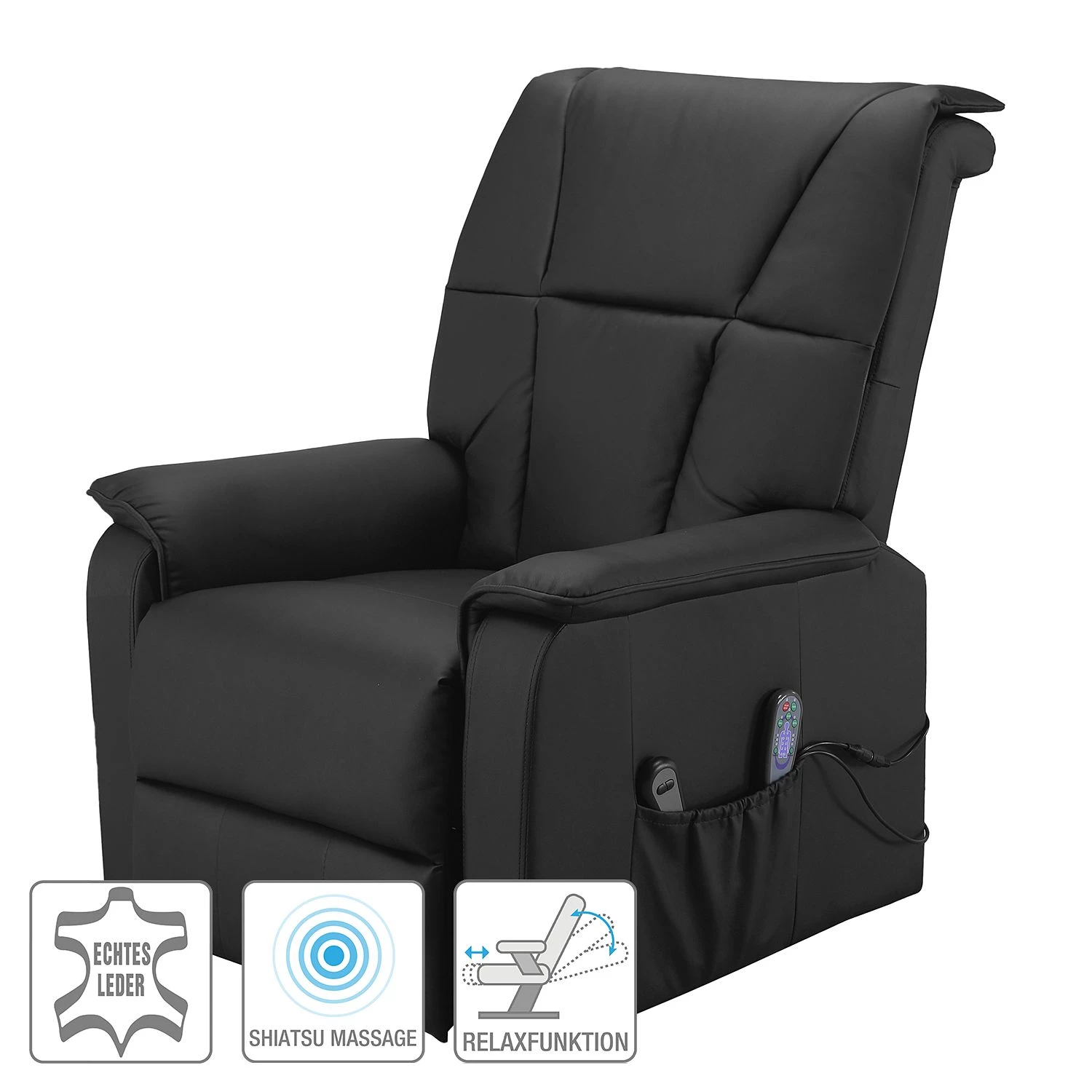 Modoform Fauteuil massant Cubillo - Cuir véritable - Noir 4 Modoform Fauteuil massant Cubillo - Cuir véritable - Noir – Image 2