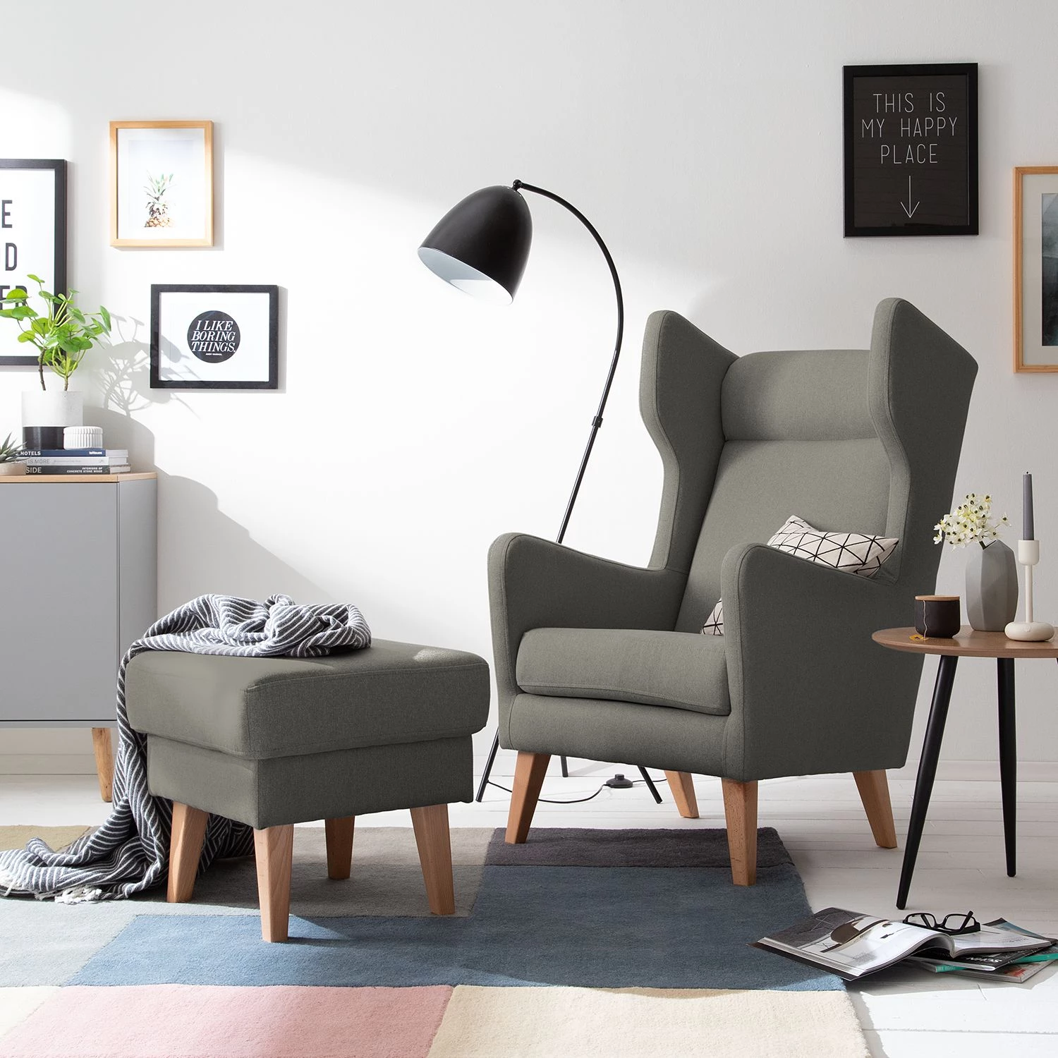 Mørteens Fauteuil à oreilles Bucoli - Gris - Avec repose-pieds 4 Mørteens Fauteuil à oreilles Bucoli - Gris - Avec repose-pieds – Image 2