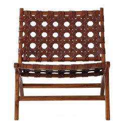 Ars manufacti Fauteuil design Copan - Cuir tressé / Teck massif - marron cognac / Teck -Pas Cher Fauteuils Magasin 1000183944 200204 15373200002 DETAILS P000000001000183944