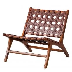 Ars manufacti Fauteuil design Copan - Cuir tressé / Teck massif - marron cognac / Teck -Pas Cher Fauteuils Magasin 1000183944 200204 15373200005 DETAILS P000000001000183944