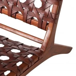 Ars manufacti Fauteuil design Copan - Cuir tressé / Teck massif - marron cognac / Teck -Pas Cher Fauteuils Magasin 1000183944 200204 15373200010 DETAILS P000000001000183944