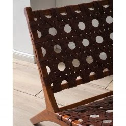 Ars manufacti Fauteuil design Copan - Cuir tressé / Teck massif - marron cognac / Teck -Pas Cher Fauteuils Magasin 1000183944 200529 13221900003 DETAILS P000000001000183944