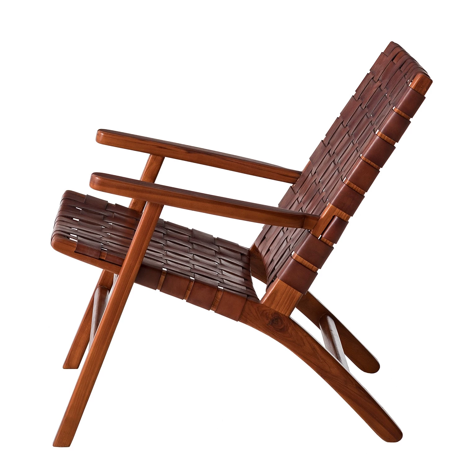 Ars manufacti Fauteuil design Bourbourg - Cuir tressé / Teck massif - marron cognac / Teck 8 Ars manufacti Fauteuil design Bourbourg - Cuir tressé / Teck massif - marron cognac / Teck – Image 6