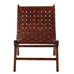 Ars manufacti Fauteuil design Bourbourg I - Cuir tressé / Teck massif - marron cognac / Teck -Pas Cher Fauteuils Magasin 1000183949 200317 14382800008 DETAILS P000000001000183949