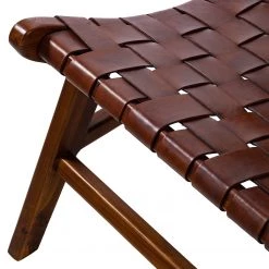 Ars manufacti Fauteuil design Bourbourg I - Cuir tressé / Teck massif - marron cognac / Teck -Pas Cher Fauteuils Magasin 1000183949 200317 14383000012 DETAILS P000000001000183949