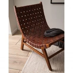 Ars manufacti Fauteuil design Bourbourg I - Cuir tressé / Teck massif - marron cognac / Teck -Pas Cher Fauteuils Magasin 1000183949 200529 13275500002 DETAILS P000000001000183949