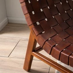 Ars manufacti Fauteuil design Bourbourg I - Cuir tressé / Teck massif - marron cognac / Teck -Pas Cher Fauteuils Magasin 1000183949 200529 13275600003 DETAILS P000000001000183949