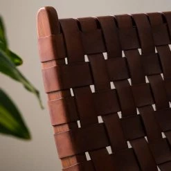 Ars manufacti Fauteuil design Bourbourg I - Cuir tressé / Teck massif - marron cognac / Teck -Pas Cher Fauteuils Magasin 1000183949 200529 13275600004 DETAILS P000000001000183949