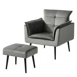 Jack & Alice Fauteuil Trilla - Avec repose-pieds - Velours - Gris