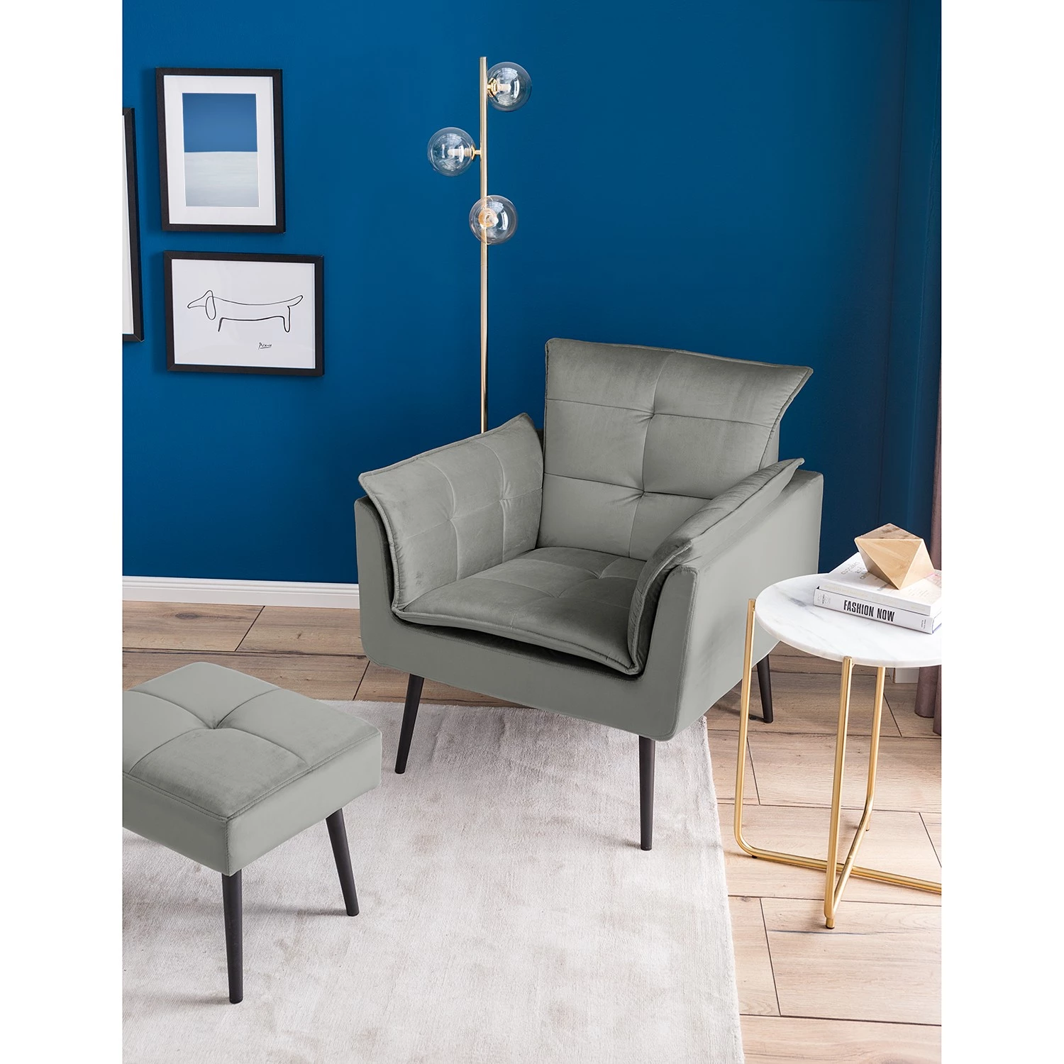 Jack & Alice Fauteuil Trilla - Avec repose-pieds - Velours - Gris 5 Jack & Alice Fauteuil Trilla - Avec repose-pieds - Velours - Gris – Image 3
