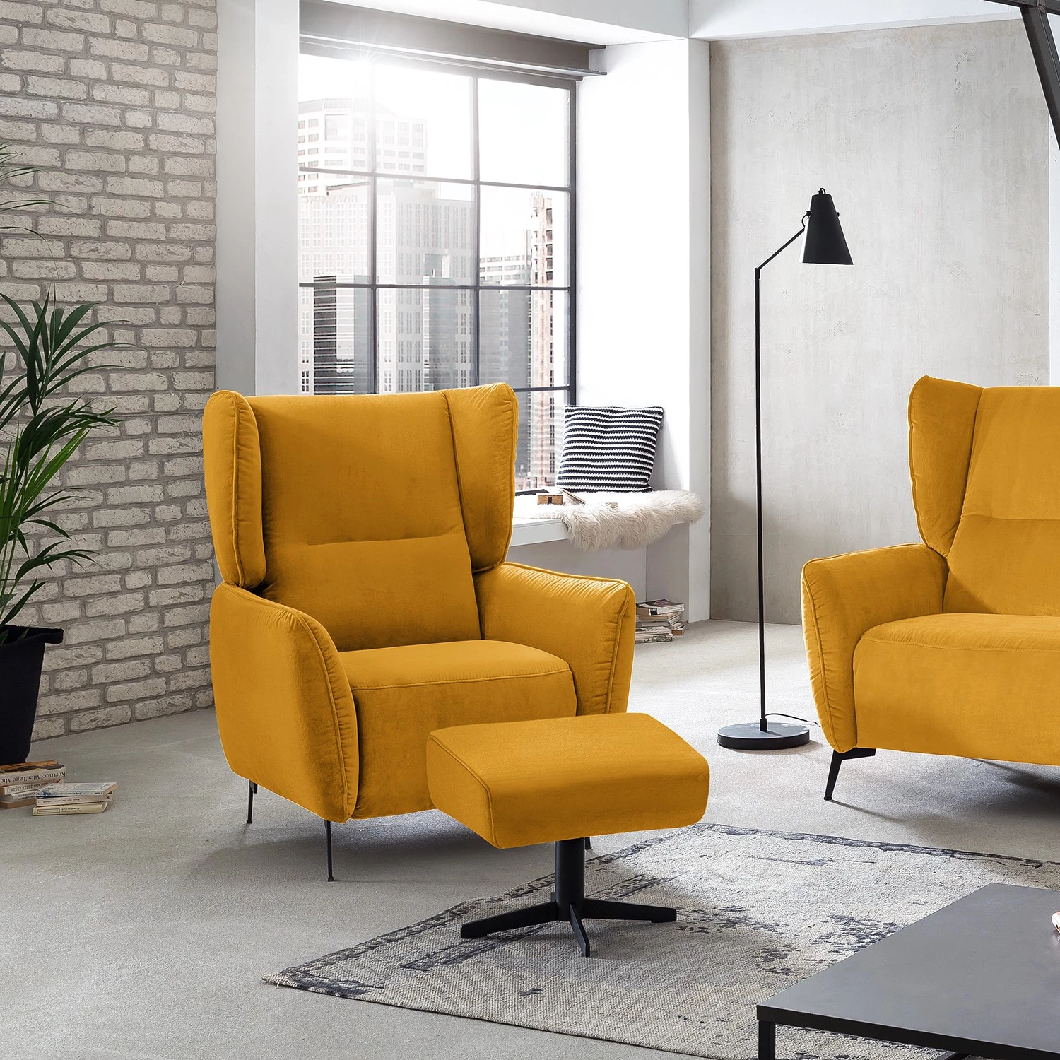 Fredriks Fauteuil Lehi - Velours - Jaune moutarde - Sans fonction - Avec repose-pieds 5 Fredriks Fauteuil Lehi - Velours - Jaune moutarde - Sans fonction - Avec repose-pieds – Image 3