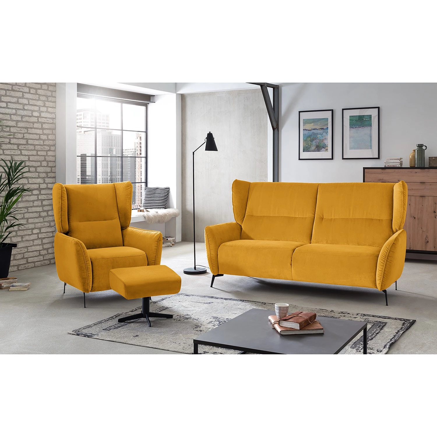 Fredriks Fauteuil Lehi - Velours - Jaune moutarde - Sans fonction - Avec repose-pieds 6 Fredriks Fauteuil Lehi - Velours - Jaune moutarde - Sans fonction - Avec repose-pieds – Image 4