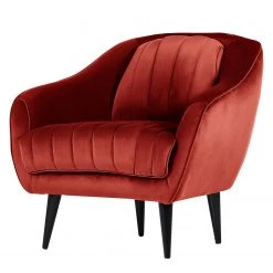 Red Living Fauteuil Margon - Velours - Rouge cerise - Noir