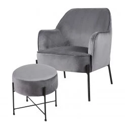 Mørteens Fauteuil Bohemia - Velours - Gris - Avec repose-pieds - Velours