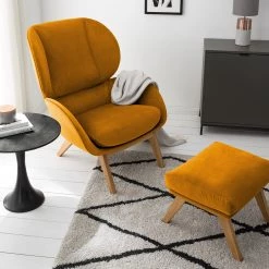 Studio Copenhagen Fauteuil Marols - Velours Shyla: Orange jaune - Chêne clair -Pas Cher Fauteuils Magasin 1000217270 210122 15291300072 MOOD DETAILS P000000001000217270 mood