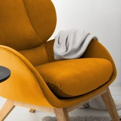 Studio Copenhagen Fauteuil Marols - Velours Shyla: Orange jaune - Chêne clair -Pas Cher Fauteuils Magasin 1000217270 210122 15291300073 DETAILS P000000001000217270