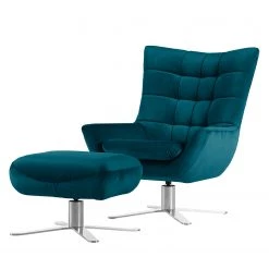 Fredriks Fauteuil Chassy Microfibre - Bleu pétrole - Avec repose-pieds