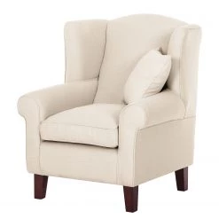 Maison Belfort Fauteuil à oreilles Colmar - Tissu Maka : Beige - Avec repose-pieds -Pas Cher Fauteuils Magasin ohrensessel colmar webstoff mit hocker stoff maka beige 4827296