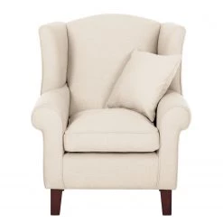 Maison Belfort Fauteuil à oreilles Colmar - Tissu Maka : Beige - Avec repose-pieds -Pas Cher Fauteuils Magasin ohrensessel colmar webstoff mit hocker stoff maka beige 4827300