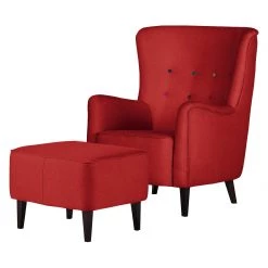 Mørteens Fauteuil à oreilles Josslyn - Tissu rouge - Avec repose-pieds