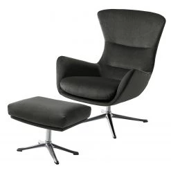 Studio Copenhagen Fauteuil Hepburn III - Velours Shyla: Vert de gris - Chrome brillant -Pas Cher Fauteuils Magasin polsterhocker hepburn ii samt stoff shyla rauchgruen 5020328