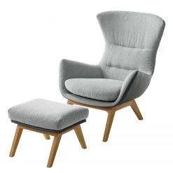 Studio Copenhagen Fauteuil Hepburn I - Gris clair / Gris - Chêne foncé -Pas Cher Fauteuils Magasin polsterhocker hepburn webstoff echtleder hellgrau grau 5023020