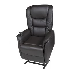 Modoform Fauteuil TV Sylt - Avec moteur et disposiif pour se lever - Cuir synthétique noir - Imitation érable / Orange -Pas Cher Fauteuils Magasin relaxsessel sylt mit motor und aufstehhilfe echtleder schwarz 373371