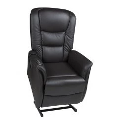 Modoform Fauteuil TV Sylt - Avec moteur et disposiif pour se lever - Cuir synthétique noir - Imitation érable / Orange -Pas Cher Fauteuils Magasin relaxsessel sylt mit motor und aufstehhilfe echtleder schwarz 373375