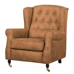 Ars manufacti Fauteuil à oreilles Grendon - Aspect cuir vieilli - Ocre