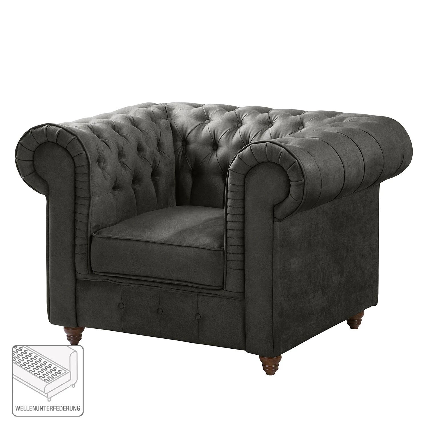 Maison Belfort Fauteuil Chesterfield Pintano - Gris foncé 4 Maison Belfort Fauteuil Chesterfield Pintano - Gris foncé – Image 2